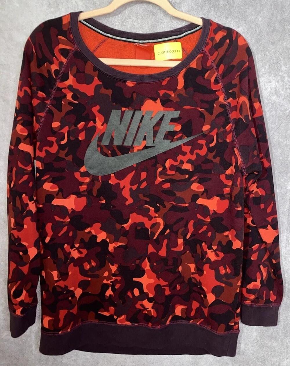 Nike Sweatshirt Mens S Red Camo Graphic Print Pullover Fleece Crewneck